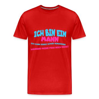 Je suis un homme, je peux oublier des choses... - T-shirt bio Premium Homme - rouge - Devant - Damien (186cm)
