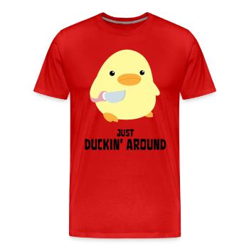 Just Duckin around Duck with knife Ente mit Messer - T-shirt bio Premium Homme - rouge - Devant - Damien (186cm)