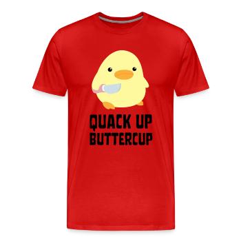 Quack Up Buttercup Duck with knife Ente mit Messer - Men's Premium Organic T-Shirt - red - Front - Damien (186cm)
