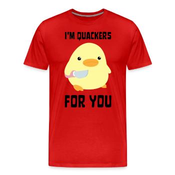 I’m Quackers For You - Drôle de canard avec couteau Meme - T-shirt bio Premium Homme - rouge - Devant - Damien (186cm)