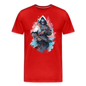 Epic Gamer Cyber Assassin Punk with Armor - Men's Premium Organic T-Shirt - red - Front - Damien (186cm)