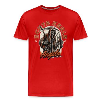 Real Guys Fishing Their Food - Funny Angel Desi - Men's Premium Organic T-Shirt - red - Front - Damien (186cm)
