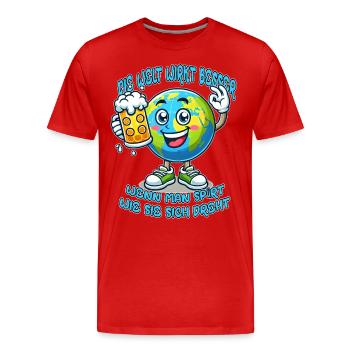 Die Welt wirkt besser lustiges Bier Comic Motiv - Männer Premium Bio T-Shirt - Rot - Vorne - Damien (186cm)