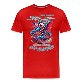 Wenn ihr mich sucht, ich bin am Rande des Wahnsinn - Männer Premium Bio T-Shirt - Rot - Vorne - Damien (186cm)