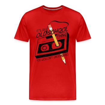 Retro Lustiges Design, Audiokassette und Bleistift - Männer Premium Bio T-Shirt - Rot - Vorne - Damien (186cm)