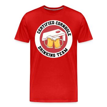 Cornhole Drinking Bean Bag Toss Outdoor Lawn Game - Men's Premium Organic T-Shirt - red - Front - Damien (186cm)