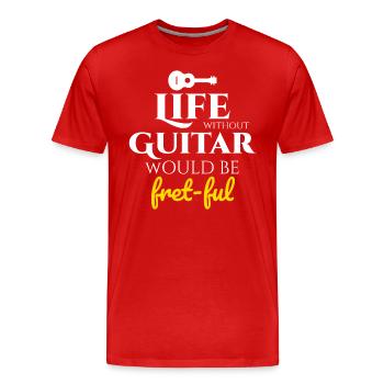 Fret-fully Funny: Mit Gitarren das Leben feiern - Männer Premium Bio T-Shirt - Rot - Vorne - Damien (186cm)