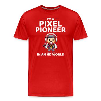 80s Pixel Pioneer Avatar - HD World Nostalgia - Men's Premium Organic T-Shirt - red - Front - Damien (186cm)