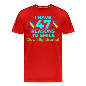 Bewusstsein für das Down-Syndrom 47 Gründe zum Lächeln - Männer Premium Bio T-Shirt - Rot - Vorne - Damien (186cm)