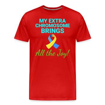 Down-Syndrom-Bewusstsein Joyful Extra Chromosom - Männer Premium Bio T-Shirt - Rot - Vorne - Damien (186cm)