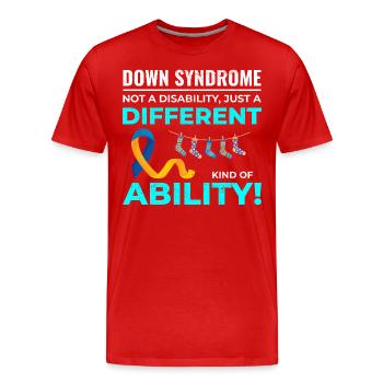 Down Syndrome Awareness Different Ability - Men's Premium Organic T-Shirt - red - Front - Damien (186cm)