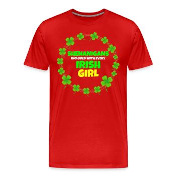 Schabernack inklusive: Irisches Mädchen St. Patrick's Day - Männer Premium Bio T-Shirt - Rot - Vorne - Damien (186cm)