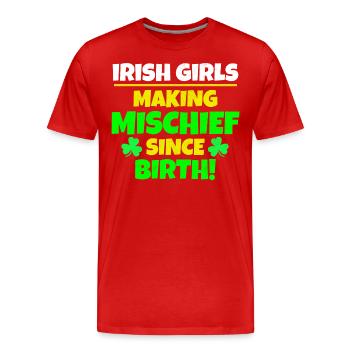 Fête de la Saint-Patrick : les filles irlandaises, fauteurs de bêtises - T-shirt bio Premium Homme - rouge - Devant - Damien (186cm)