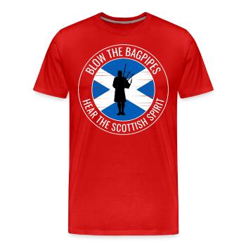 Instrument de joueur de cornemuse Drapeau écossais de l’Écosse - T-shirt bio Premium Homme - rouge - Devant - Damien (186cm)