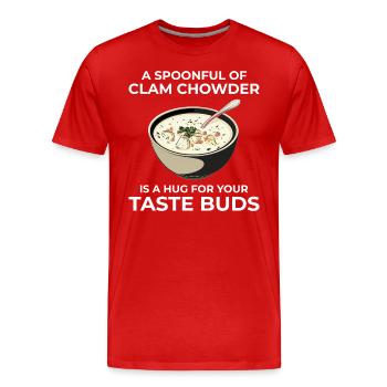 Chaudrée de palourdes, crustacés, soupe de fruits de mer hilarante - T-shirt bio Premium Homme - rouge - Devant - Damien (186cm)