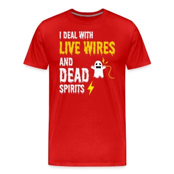 électricien Halloween humour fils en direct fantôme mort - T-shirt bio Premium Homme - rouge - Devant - Damien (186cm)