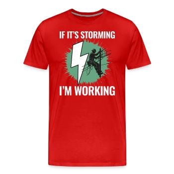 Lineman Storm Work Brave Dedicated Hero - Men's Premium Organic T-Shirt - red - Front - Damien (186cm)