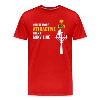 Lineman Valentine 69kV Line Attraction Humor Liebe - Männer Premium Bio T-Shirt - Rot - Vorne - Damien (186cm)