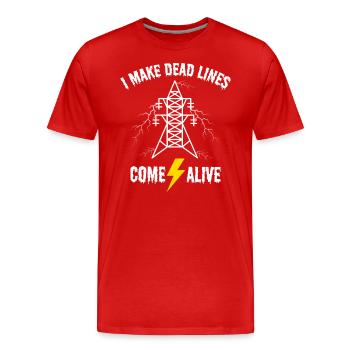 Je donne vie aux lignes mortes – Lineman Halloween - T-shirt bio Premium Homme - rouge - Devant - Damien (186cm)