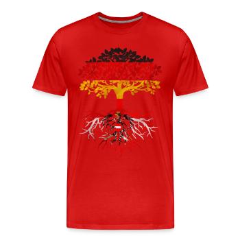deutscher mit österreichischen Wurzeln - Männer Premium Bio T-Shirt - Rot - Vorne - Damien (186cm)