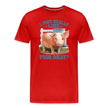 Schweine Zeichnung Ferkel Bauernhof - Männer Premium Bio T-Shirt - Rot - Vorne - Damien (186cm)