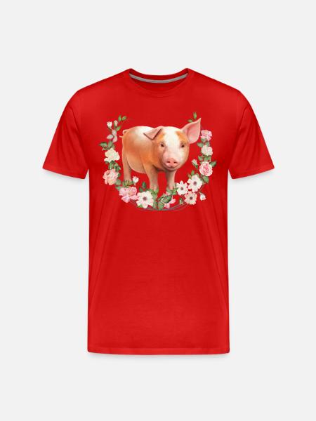 Pigs Drawing Piglet Farm - Men's Premium Organic T-Shirt - red
