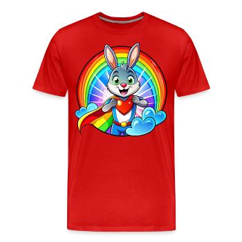 Superhelden Hase - Männer Premium Bio T-Shirt - Rot - Vorne - Damien (186cm)