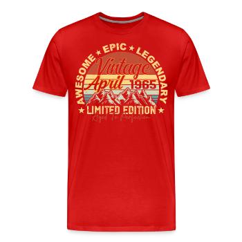 60th Birthday Gift Vintage April 1965 - Men's Premium Organic T-Shirt - red - Front - Damien (186cm)