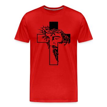 Jésus sur la croix - T-shirt bio Premium Homme - rouge - Devant - Damien (186cm)