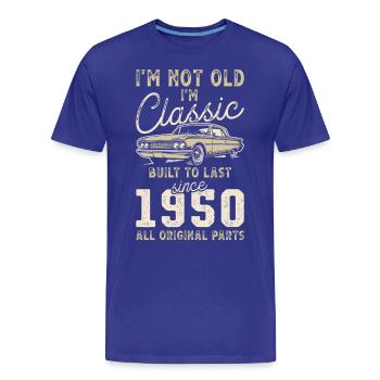Born 1950's Birthday Classic Car - Men's Premium Organic T-Shirt - royal blue - Front - Damien (186cm)