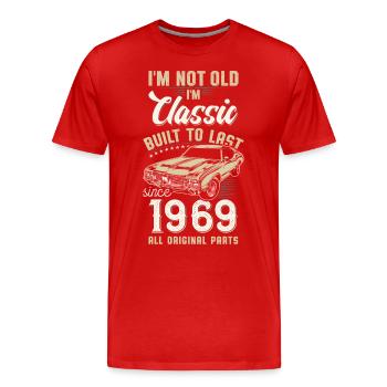 Born 1969 Birthday Classic Car - Men's Premium Organic T-Shirt - red - Front - Damien (186cm)