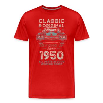 Born 1950's Birthday Classic Car - Men's Premium Organic T-Shirt - red - Front - Damien (186cm)