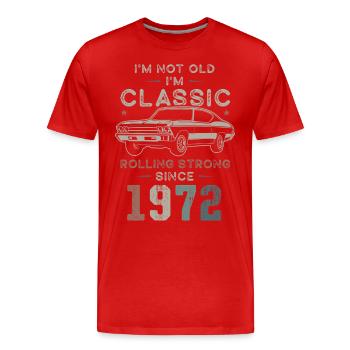 Né en 1972 Anniversaire Voiture classique - T-shirt bio Premium Homme - rouge - Devant - Damien (186cm)