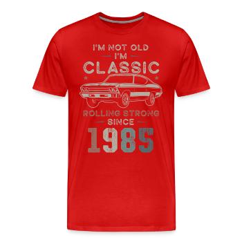 Geboren 1985 Geburtstag Oldtimer - Männer Premium Bio T-Shirt - Rot - Vorne - Damien (186cm)