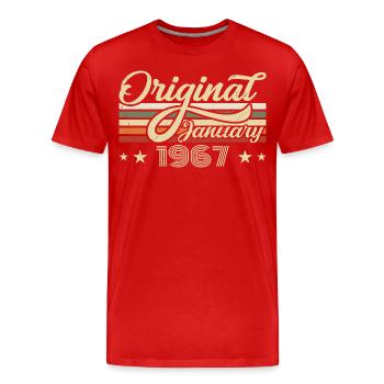 Anniversaire Janvier 1967 Janvier Né en janvier - T-shirt bio Premium Homme - rouge - Devant - Damien (186cm)
