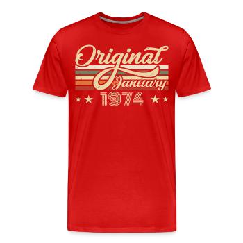 Anniversaire Janvier 1974 Janvier Né en janvier - T-shirt bio Premium Homme - rouge - Devant - Damien (186cm)