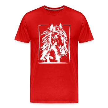 Pferd, Reiten, Dressur, Zeichnung Geschenk - Männer Premium Bio T-Shirt - Rot - Vorne - Damien (186cm)