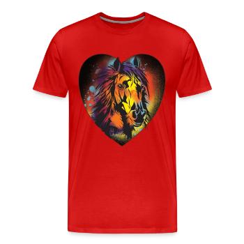 Pferd, Reiten, Dressur, Herz, Geschenk, Farbenfroh - Männer Premium Bio T-Shirt - Rot - Vorne - Damien (186cm)