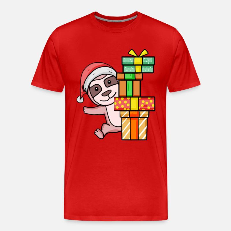 Faultier mit Weihnachtsmütze - Männer Premium Bio T-Shirt - Rot