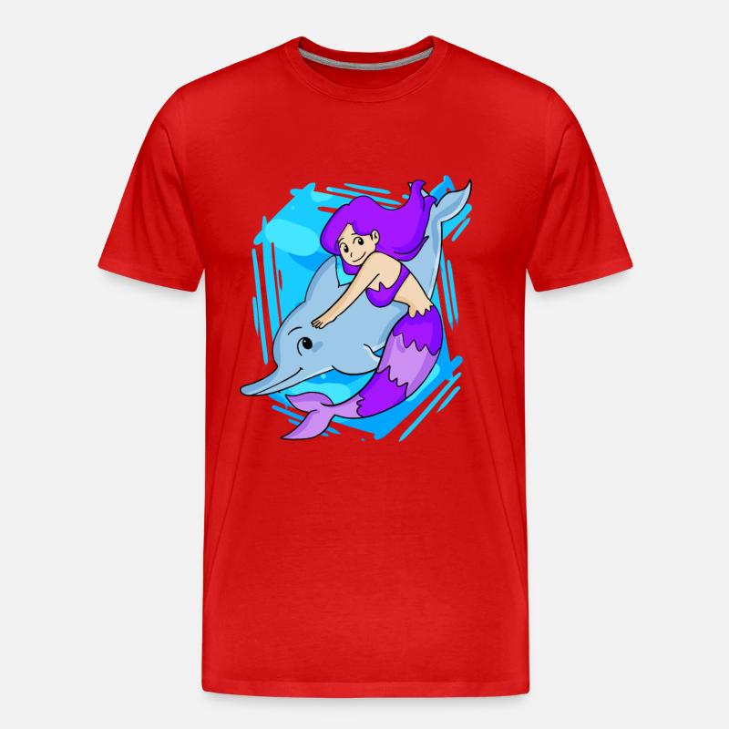 Meerjungfrau mit Delfin - Männer Premium Bio T-Shirt - Rot