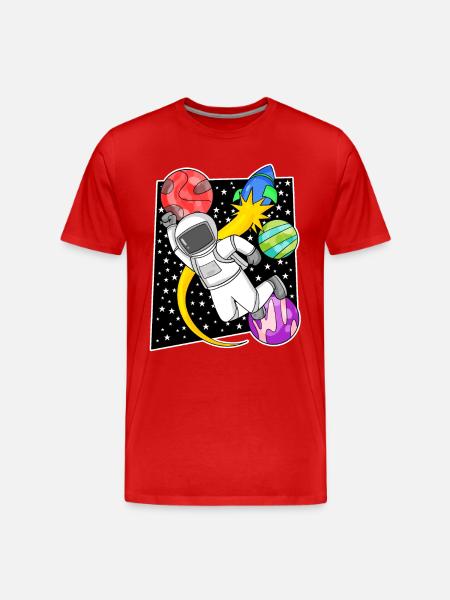 Astronaute dans l’espace avec fusée - T-shirt bio Premium Homme - rouge