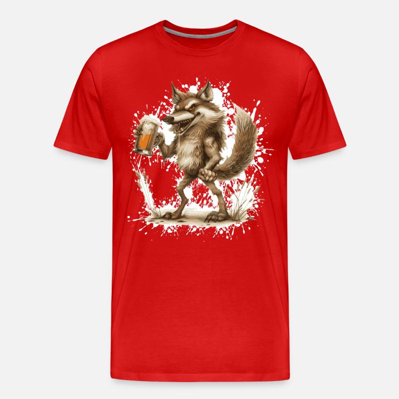 Wolf Bier Lustig - Männer Premium Bio T-Shirt - Rot