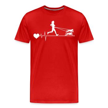 Canicross Trail Running Hund Sport Herzschlag Puls - Männer Premium Bio T-Shirt - Rot - Vorne - Damien (186cm)