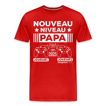 Nouveau niveau papa 2025 idée cadeau futur père - T-shirt bio Premium Homme - rouge - Devant - Damien (186cm)
