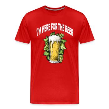 Bière drôle JE SUIS ICI POUR LA BIÈRE - T-shirt bio Premium Homme - rouge - Devant - Damien (186cm)