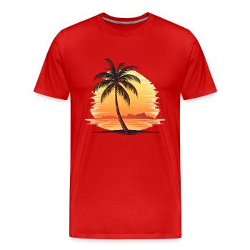 Wunderschöne Palme am Strand mit Sonnenuntergang - Männer Premium Bio T-Shirt - Rot - Vorne - Damien (186cm)