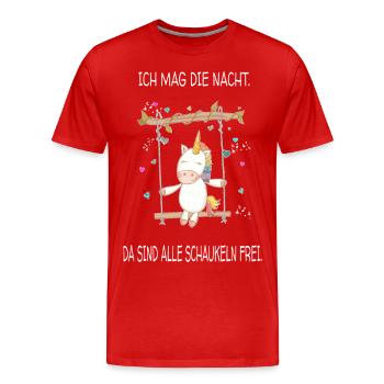 Lustiges Schaukel-Einhorn - Männer Premium Bio T-Shirt - Rot - Vorne - Damien (186cm)