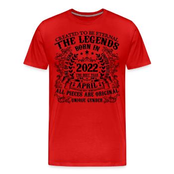 Anniversaire 2022 Avril 2022 né en Avril 2022 - T-shirt bio Premium Homme - rouge - Devant - Damien (186cm)