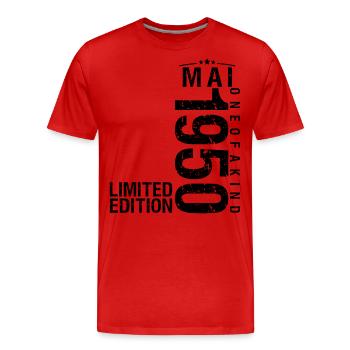 Anniversaire Mai 1950 Mai né en Mai - T-shirt bio Premium Homme - rouge - Devant - Damien (186cm)