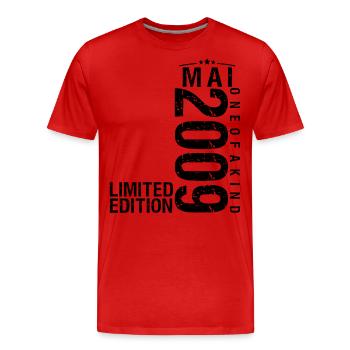 Anniversaire Mai 2009 Mai né en Mai - T-shirt bio Premium Homme - rouge - Devant - Damien (186cm)